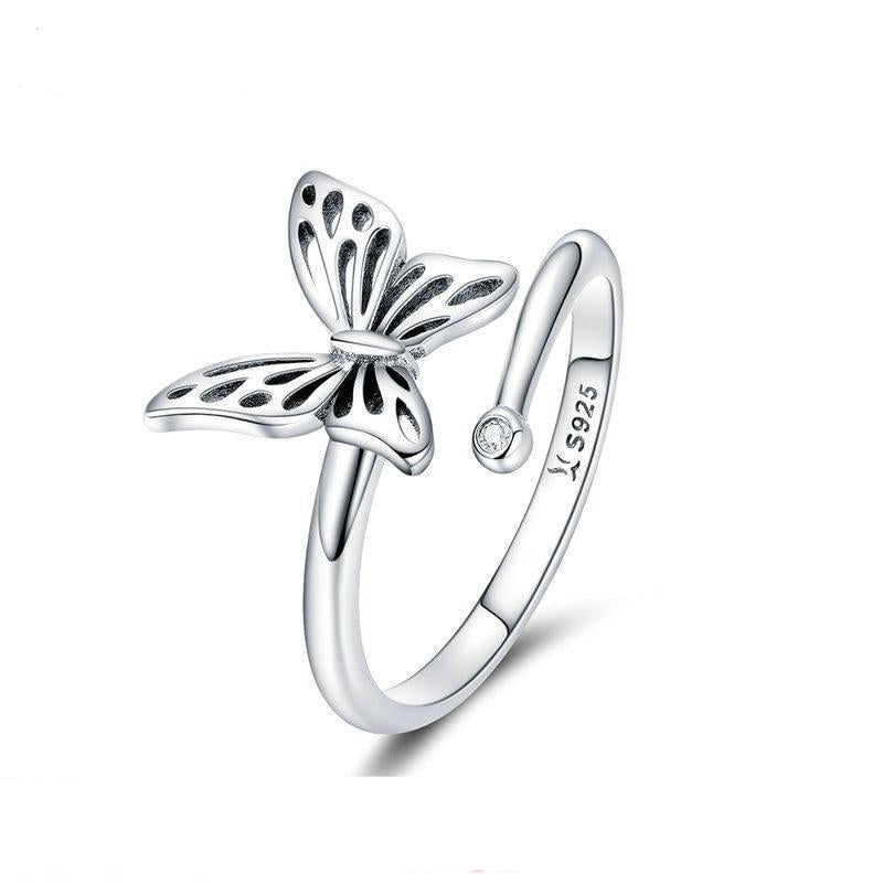 Authentic 925 Sterling Silver Vintage Butterfly Adjustable Finger Ring