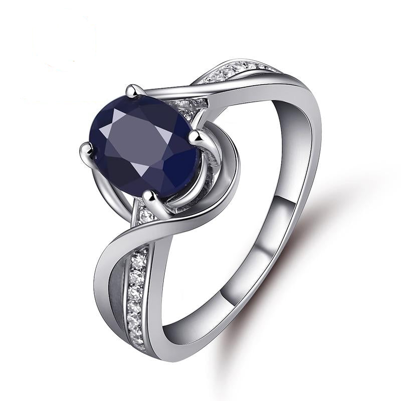 1.66Ct Oval Natural Sapphire Gemstone Engagement Rings 925 Sterling Silver