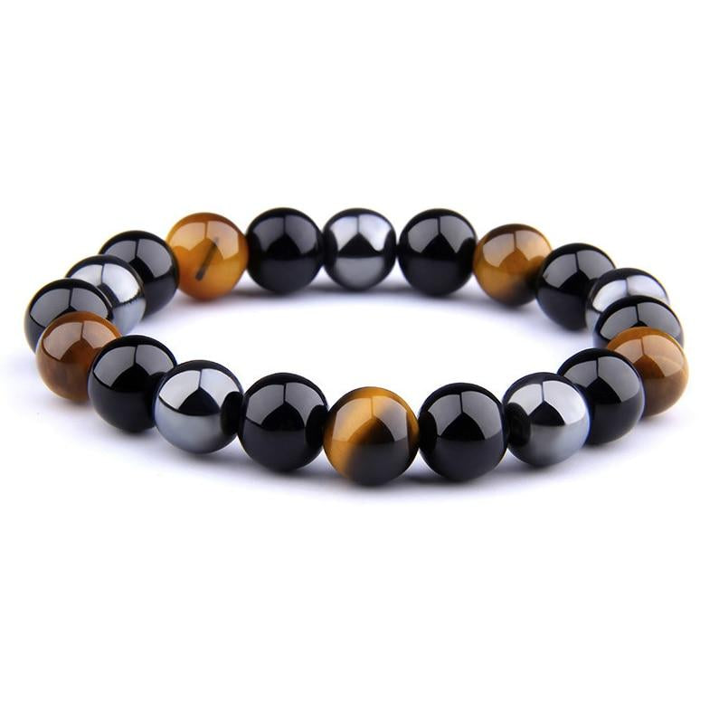 Natural Black Obsidian Hematite Tiger Eye Beads Bracelets