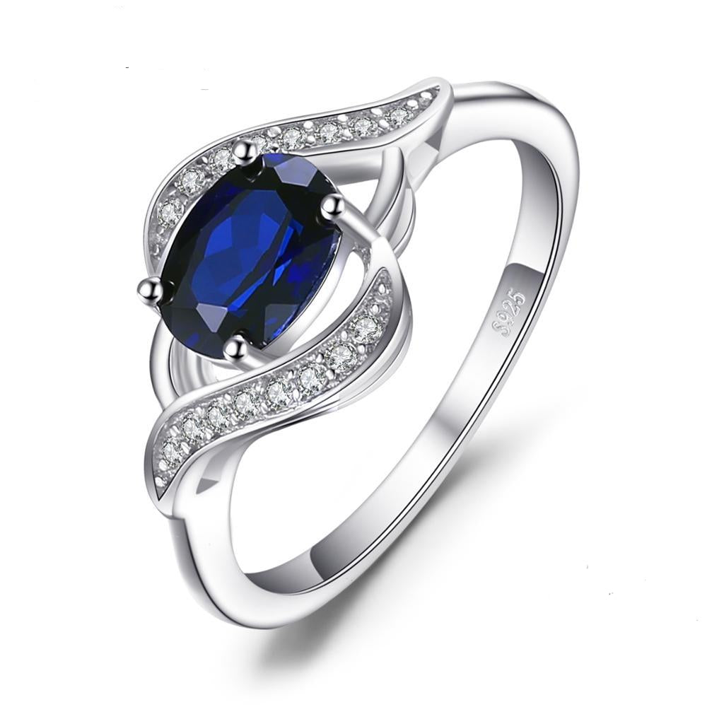 JewelryPalace 1.1ct Created Blue Sapphire Statement Halo Ring 925 Sterling Silver Rings Gemstone Jewelry for Women